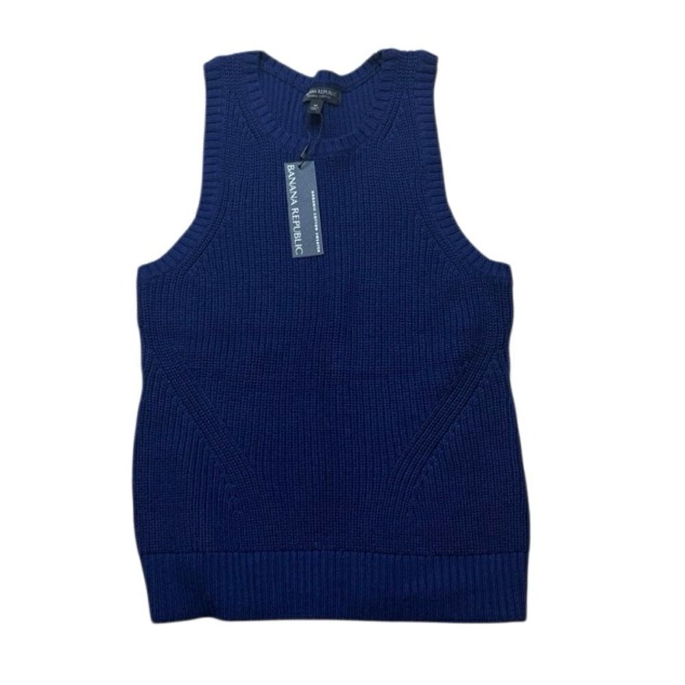 NWT Banana Republic Navy Blue Organic Cotton Knit Sweater Vest Medium